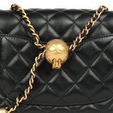 Chanel Mini Pearl Crush Square Flap Bag Black Shiny Lambskin Brushed Gold Hardware