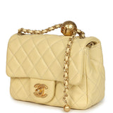 Pre-owned Chanel Mini Pearl Crush Square Flap Bag Yellow Lambskin Brushed Gold Hardware