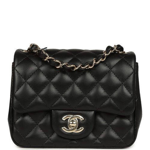 Chanel Mini Classic Square Flap Bag Black Lambskin Light Gold Hardware