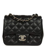 Chanel Mini Classic Square Flap Bag Black Lambskin Light Gold Hardware