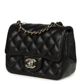 Chanel Mini Classic Square Flap Bag Black Lambskin Light Gold Hardware
