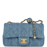 Chanel Mini Pearl Crush Rectangular Flap Bag Blue Denim Brushed Gold Hardware