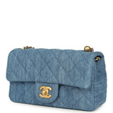 Chanel Mini Pearl Crush Rectangular Flap Bag Blue Denim Brushed Gold Hardware