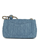 Chanel Mini Pearl Crush Rectangular Flap Bag Blue Denim Brushed Gold Hardware