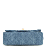 Chanel Mini Pearl Crush Rectangular Flap Bag Blue Denim Brushed Gold Hardware