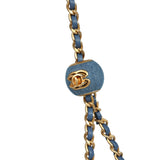 Chanel Mini Pearl Crush Rectangular Flap Bag Blue Denim Brushed Gold Hardware