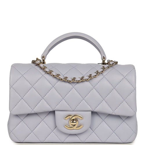Chanel Mini Rectangular Flap Bag with Top Handle Light Purple Lambskin Light Gold Hardware
