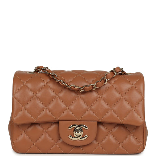 Chanel Mini Rectangular Flap Bag Caramel Lambskin Light Gold Hardware