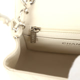 Pre-owned Chanel Mini Chevron Square Flap Bag Ivory Lambskin Silver Hardware
