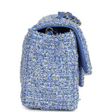 Chanel Mini Rectangular Flap Bag Blue and White Tweed Silver Hardware