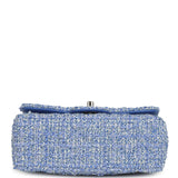 Chanel Mini Rectangular Flap Bag Blue and White Tweed Silver Hardware