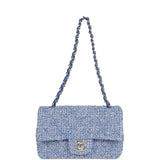 Chanel Mini Rectangular Flap Bag Blue and White Tweed Silver Hardware