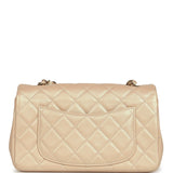 Pre-owned Chanel Mini Classic Rectangular Flap Bag Light Beige Iridescent Calfskin Light Gold Hardware