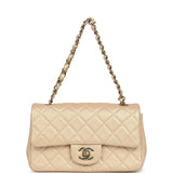 Pre-owned Chanel Mini Classic Rectangular Flap Bag Light Beige Iridescent Calfskin Light Gold Hardware