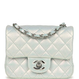 Chanel Mini Classic Square Flap Bag Blue Iridescent Calfskin Silver Hardware