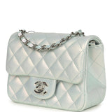 Chanel Mini Classic Square Flap Bag Blue Iridescent Calfskin Silver Hardware