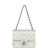 Chanel Mini Classic Square Flap Bag Blue Iridescent Calfskin Silver Hardware