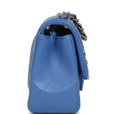 Preowned Chanel Mini Rectangular Hollywood Charms Flap Bag Blue Lambskin Light Gold Hardware