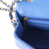 Preowned Chanel Mini Rectangular Hollywood Charms Flap Bag Blue Lambskin Light Gold Hardware