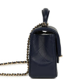 Chanel Mini Classic Rectangular Top Handle Flap Navy Lambskin Light Gold Hardware