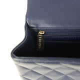 Chanel Mini Classic Rectangular Top Handle Flap Navy Lambskin Light Gold Hardware