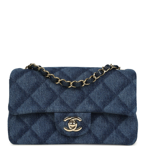 Chanel Mini Classic Rectangular Flap Bag Dark Blue Denim Light Gold Hardware