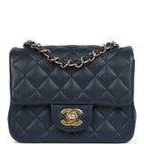 Pre-owned Chanel Mini Classic Square Flap Bag Navy Blue Caviar Gold Hardware