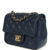 Pre-owned Chanel Mini Classic Square Flap Bag Navy Blue Caviar Gold Hardware