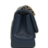 Pre-owned Chanel Mini Classic Square Flap Bag Navy Blue Caviar Gold Hardware