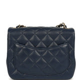 Pre-owned Chanel Mini Classic Square Flap Bag Navy Blue Caviar Gold Hardware