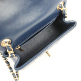Pre-owned Chanel Mini Classic Square Flap Bag Navy Blue Caviar Gold Hardware