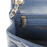 Pre-owned Chanel Mini Classic Square Flap Bag Navy Blue Caviar Gold Hardware