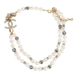 Chanel Layered Pearl, Gripoix, and Strass Gold Metal Fish Head Logo Necklace