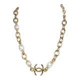 Chanel CC Gold Tone Metal Pearl Necklace Gold Hardware