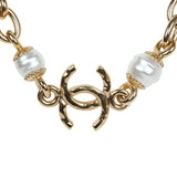 Chanel CC Gold Tone Metal Pearl Necklace Gold Hardware