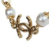 Chanel CC Gold Tone Metal Pearl Necklace Gold Hardware