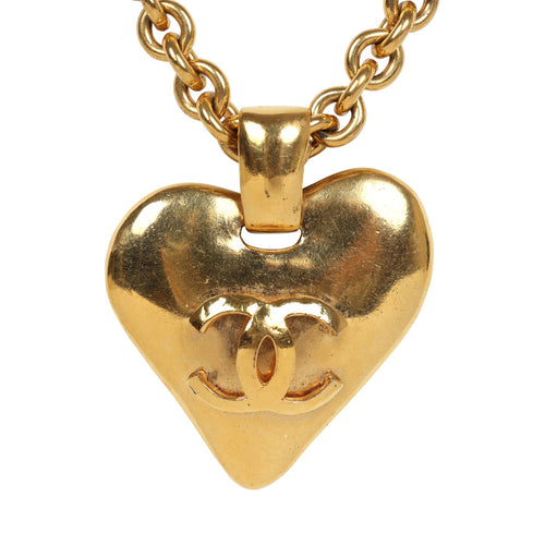 Vintage Chanel 24K Gold Plated Gold CC Heart Pendant Necklace
