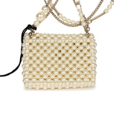 Chanel Pearl Flap Bag Pendant Necklace Light Gold Hardware