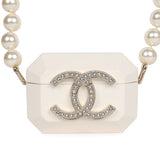 Chanel Crystal CC Resin & Pearls Airpod Pro Case Necklace Light Gold Hardware