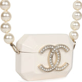 Chanel Crystal CC Resin & Pearls Airpod Pro Case Necklace Light Gold Hardware