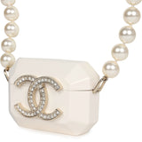 Chanel Crystal CC Resin & Pearls Airpod Pro Case Necklace Light Gold Hardware