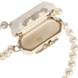 Chanel Crystal CC Resin & Pearls Airpod Pro Case Necklace Light Gold Hardware