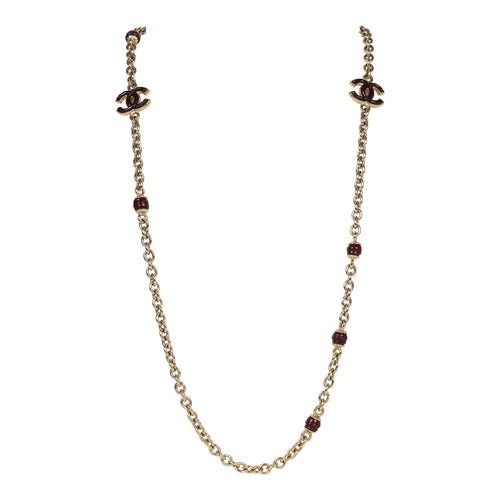 Chanel CC Gripoix Burgundy Beaded Necklace Gold Hardware