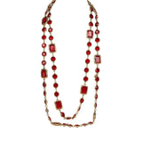 Vintage 1981 Chanel Chicklet Long Necklace Red Gripoix Gold Plated Hardware