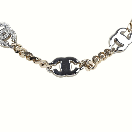 Chanel Crystal CC Choker Necklace Silver Tone and Light Gold Tone Hardware