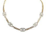 Chanel Crystal CC Choker Necklace Silver Tone and Light Gold Tone Hardware