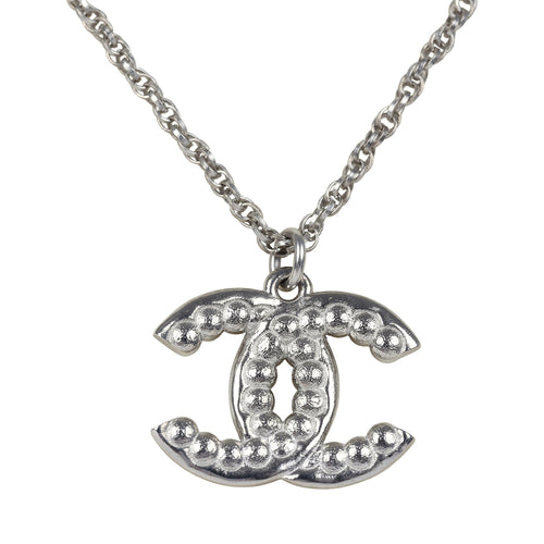 Chanel Faux Pearl and Crystal CC Pendant Necklace Silver Tone Hardware