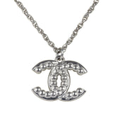 Chanel Faux Pearl and Crystal CC Pendant Necklace Silver Tone Hardware