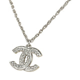 Chanel Faux Pearl and Crystal CC Pendant Necklace Silver Tone Hardware