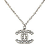 Chanel Faux Pearl and Crystal CC Pendant Necklace Silver Tone Hardware